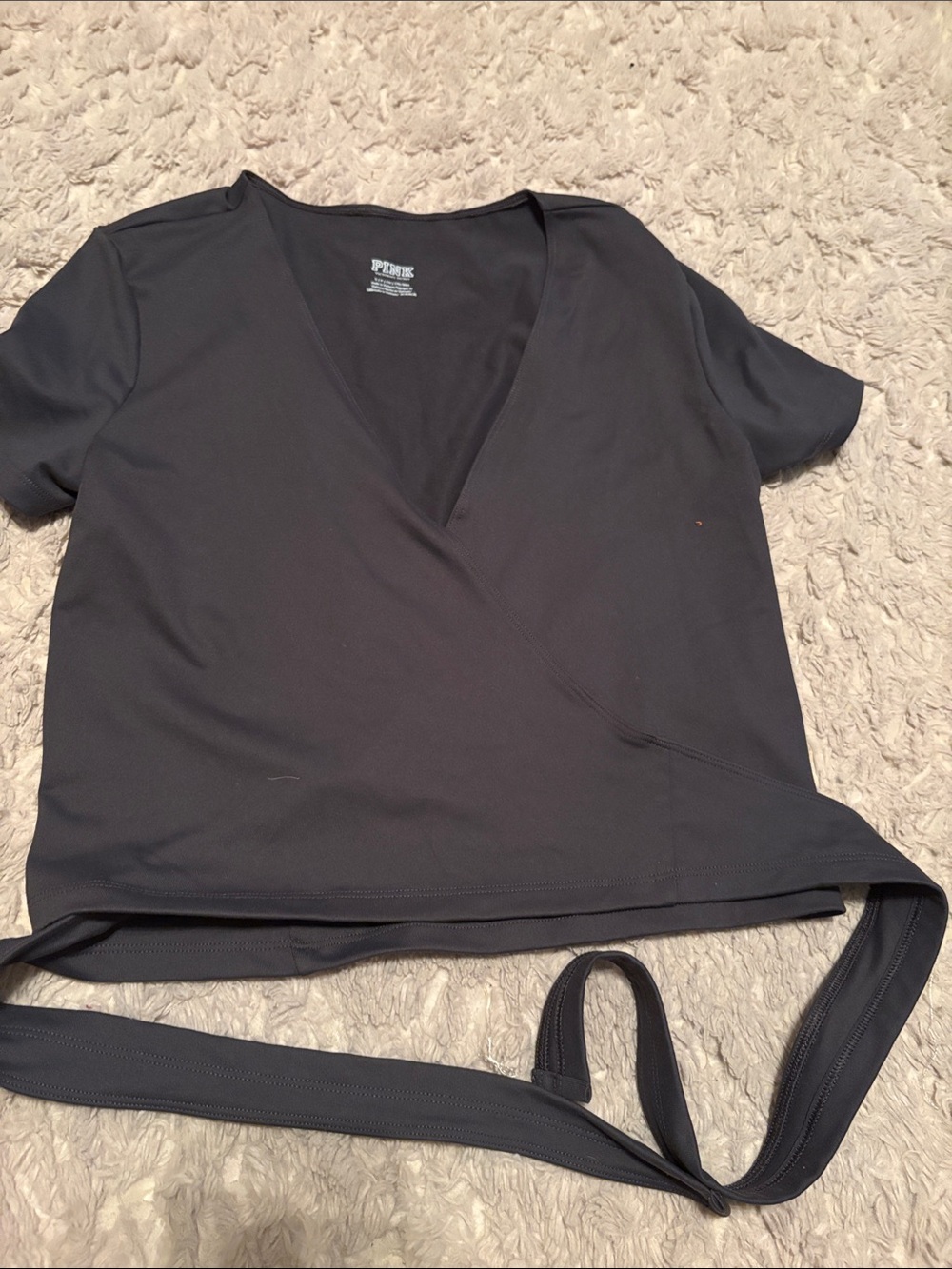 PINK Victoria's Secret Wrap Front Short Sleeve Top in Charcoal Gray Sz Small